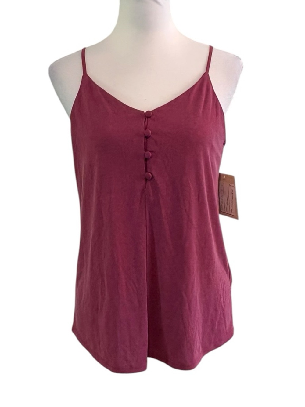 Green Envelope Mauve Button-Front Spaghetti Strap Camisole Tank, S?, Juniors